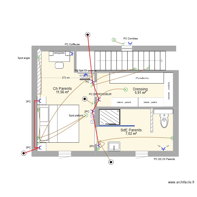 Le Vallon Ch Parents. Plan de 3 pièces et 24 m2