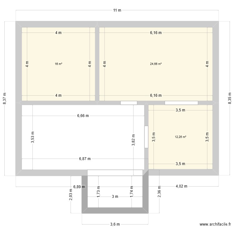 Projet 1 . Plan de 3 pièces et 53 m2