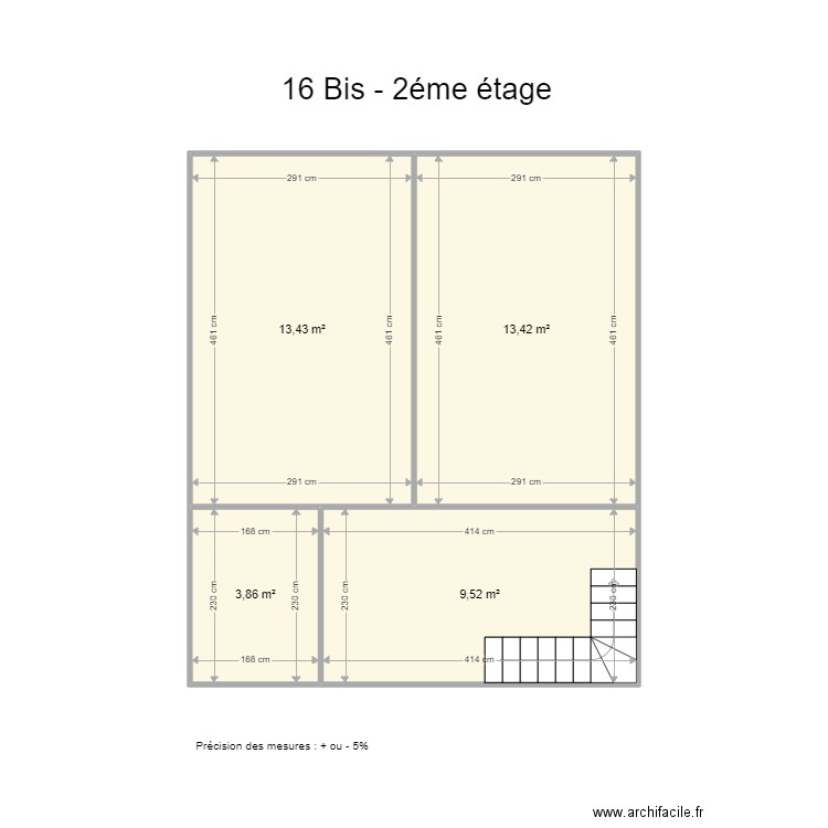 16 bis - 2éme étage. Plan de 4 pièces et 40 m2