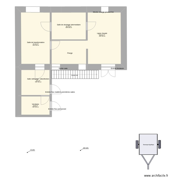 Labo vierge. Plan de 6 pièces et 127 m2