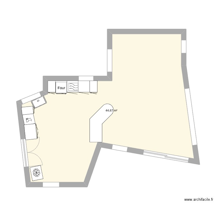 cuisine. Plan de 1 pièce et 45 m2