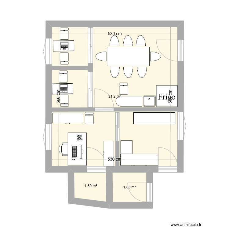 Castelnau bureaux. Plan de 3 pièces et 35 m2