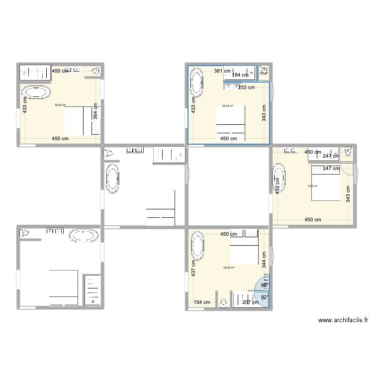 BEZU CHAMBRE ROUGE v2. Plan de 5 pièces et 77 m2