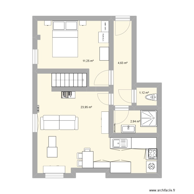 t3 etats unis. Plan de 5 pièces et 44 m2