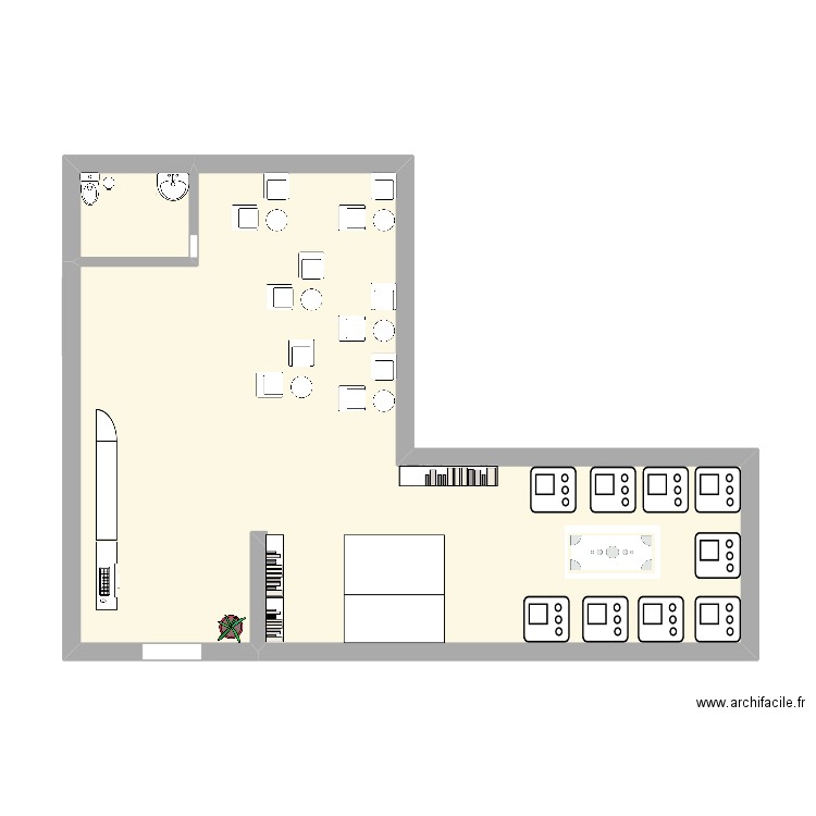 cafe. Plan de 2 pièces et 47 m2