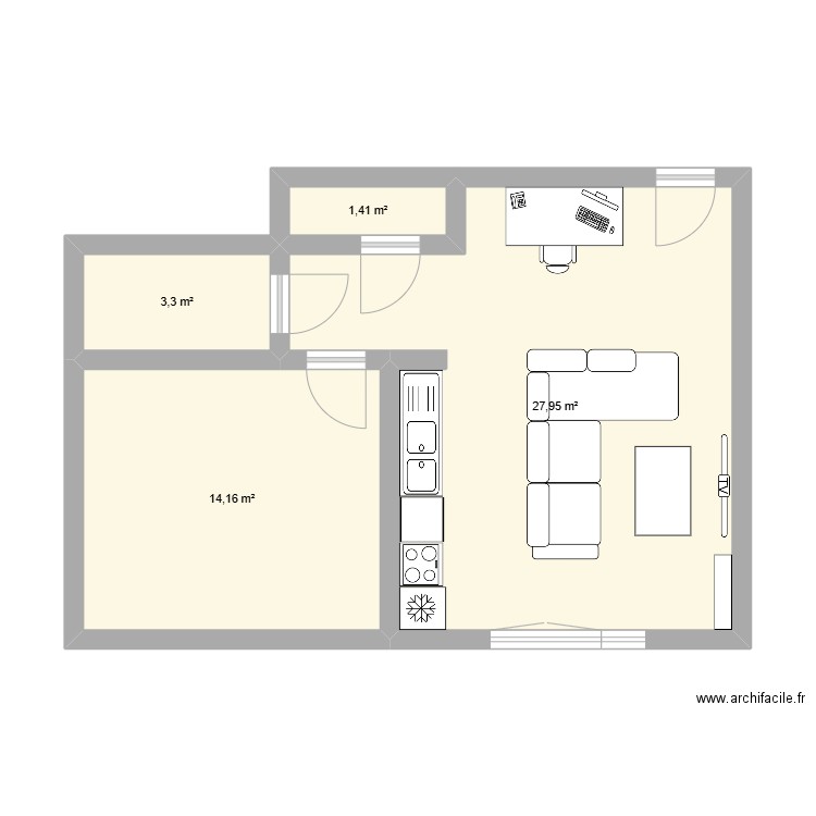 appart_gre. Plan de 4 pièces et 47 m2