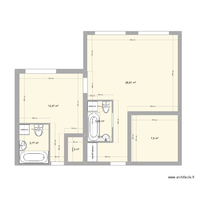 5 eme. Plan de 6 pièces et 56 m2