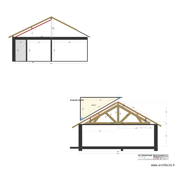 BRL - COUPE FERME. Plan de 10 pièces et 30 m2