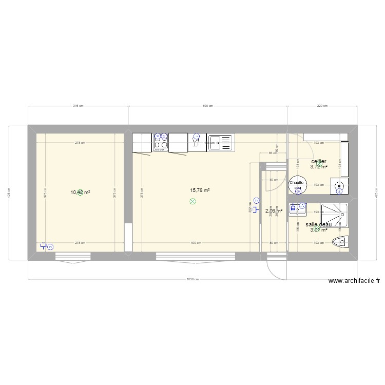 logement garcia. Plan de 5 pièces et 35 m2