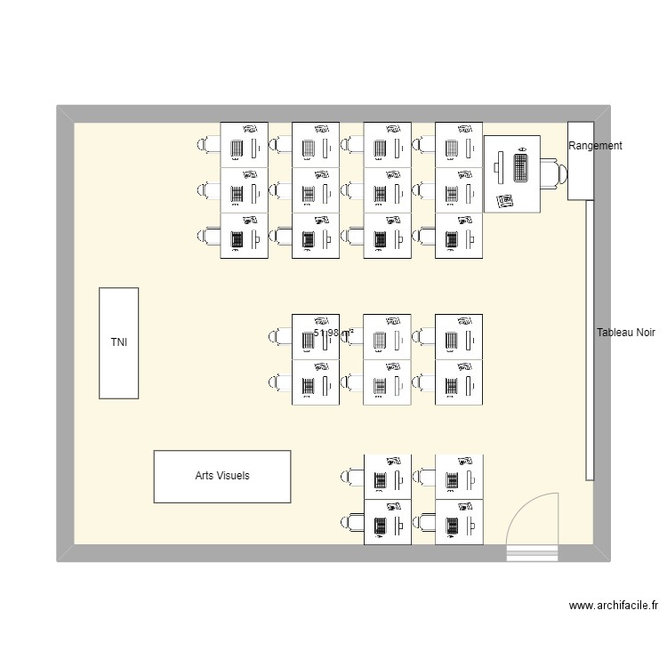 classe 1. Plan de 1 pièce et 52 m2