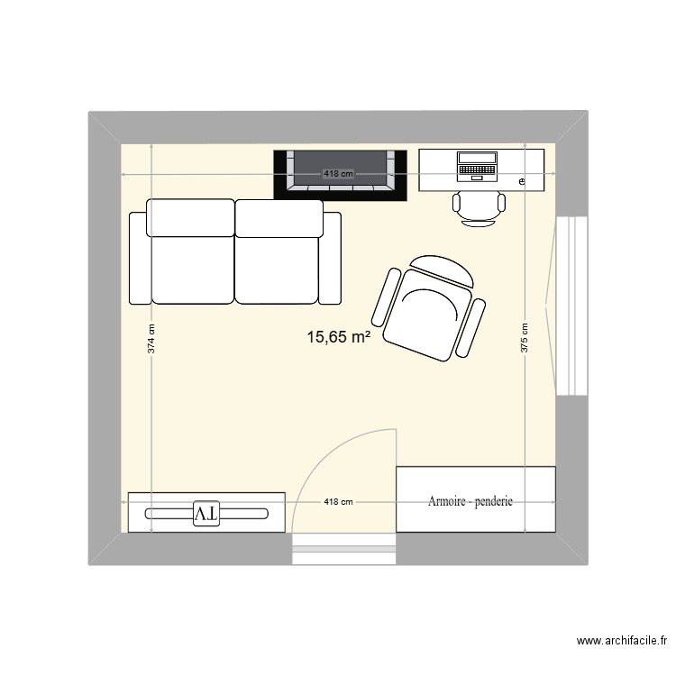 bureau 2. Plan de 1 pièce et 16 m2