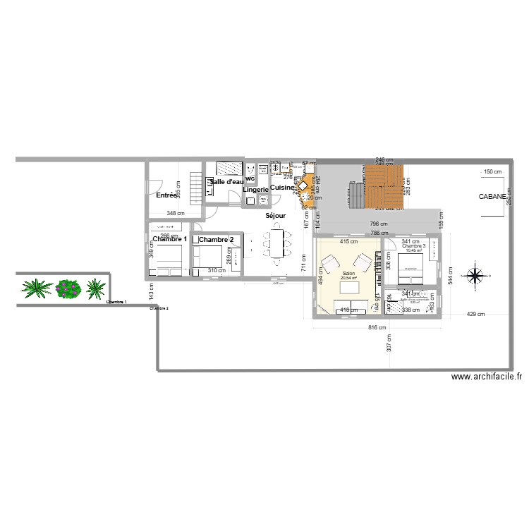 Extension Pornic épuré 2. Plan de 3 pièces et 37 m2