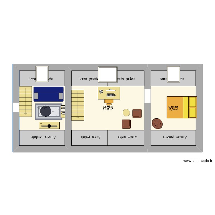 MAISON ETAGE 2. Plan de 3 pièces et 49 m2