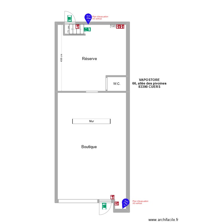 Vapostore Cuers. Plan de 3 pièces et 60 m2