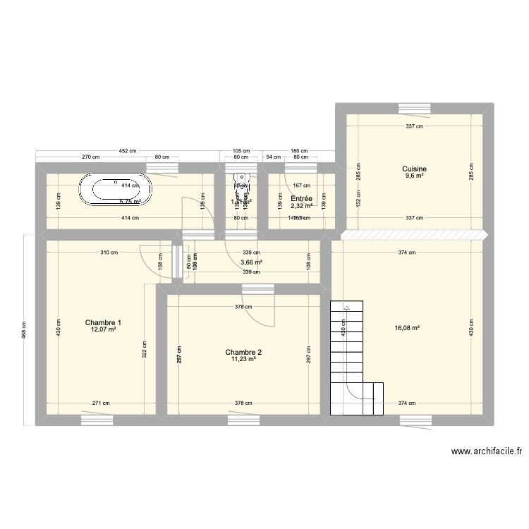 Philippe R+1. Plan de 8 pièces et 62 m2