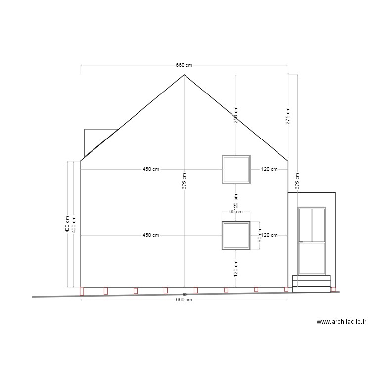 Vue coupe façade droite. Plan de 0 pièce et 0 m2