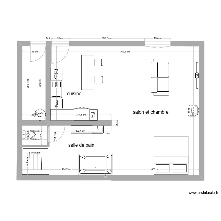 la coursière 2.1. Plan de 3 pièces et 59 m2