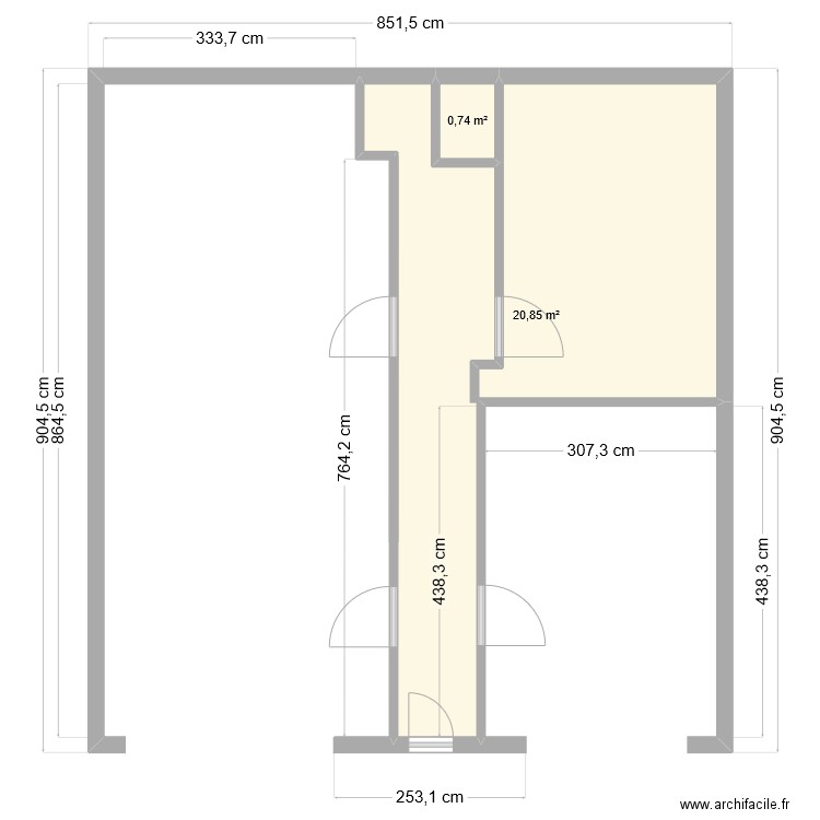 rdc. Plan de 2 pièces et 22 m2