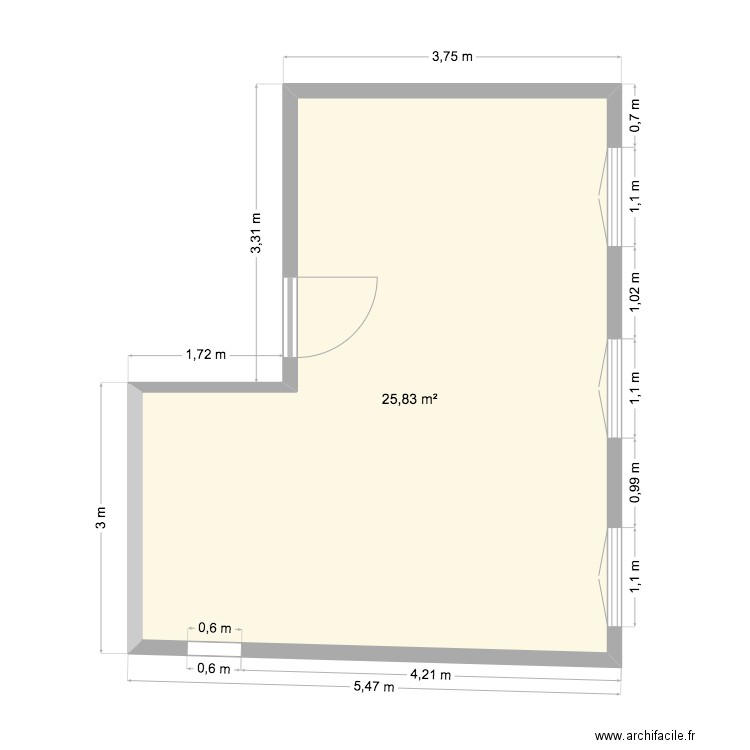 Studio - Plombieres. Plan de 1 pièce et 26 m2