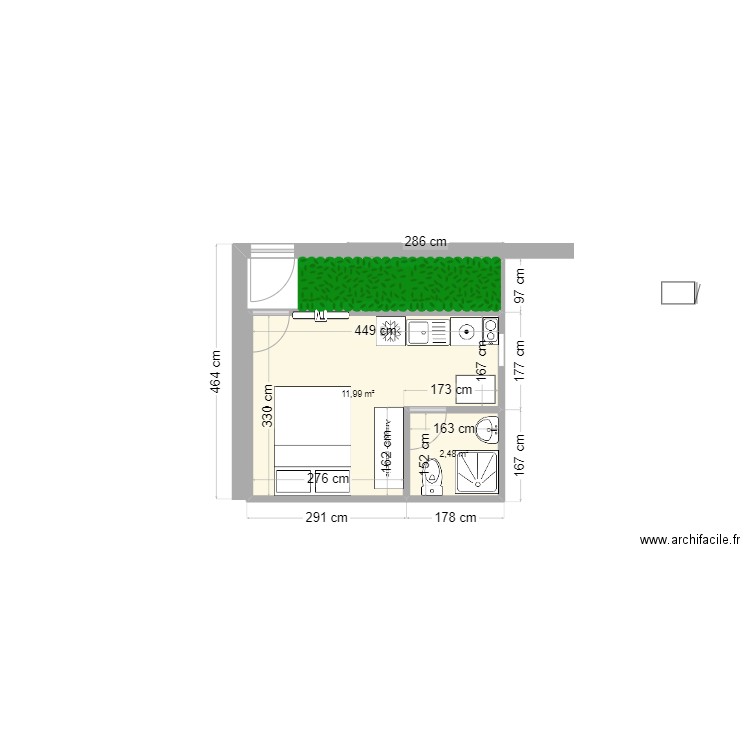 STUDIO PSB. Plan de 2 pièces et 14 m2