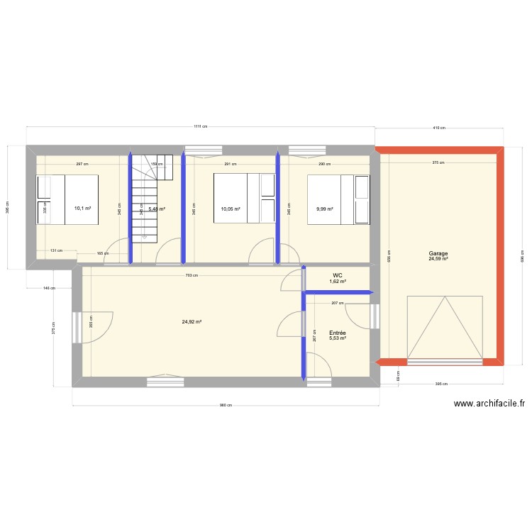 chalet rdc  Entree garage. Plan de 8 pièces et 92 m2