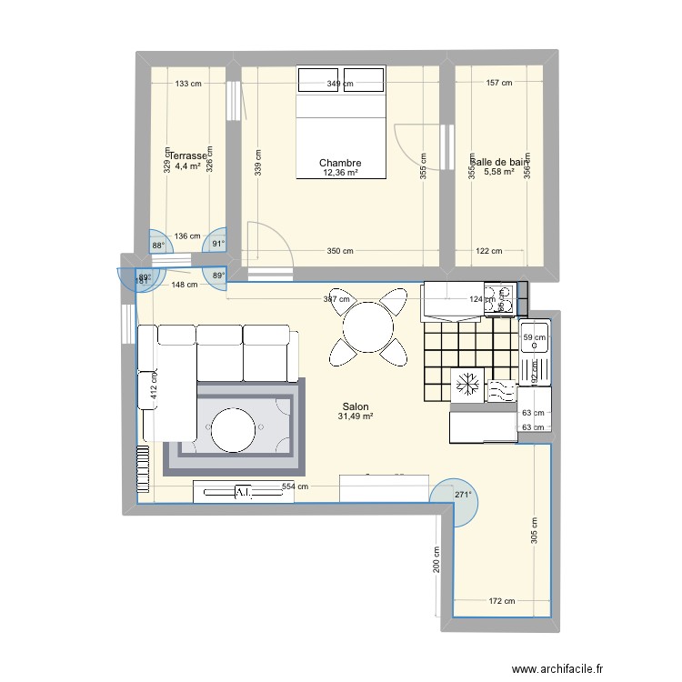 Appart ness 2. Plan de 4 pièces et 54 m2