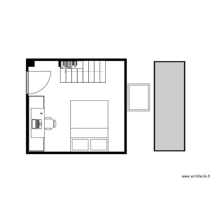 CHAMBRE ADO 2. Plan de 1 pièce et 12 m2