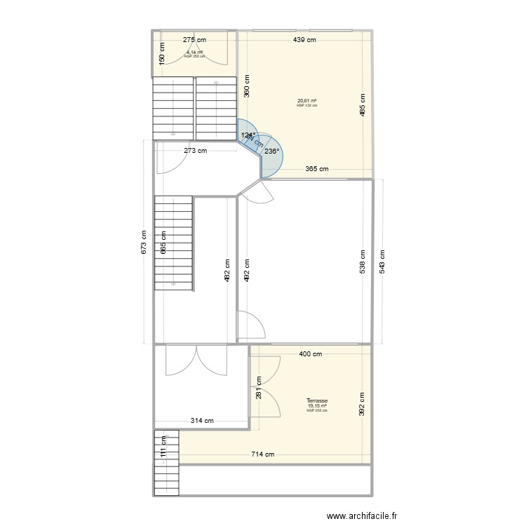 REPé RDC. Plan de 3 pièces et 44 m2