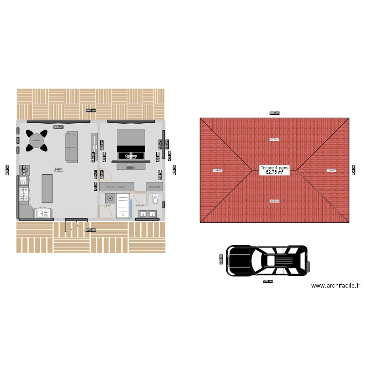 Maison 08/11. Plan de 4 pièces et 54 m2