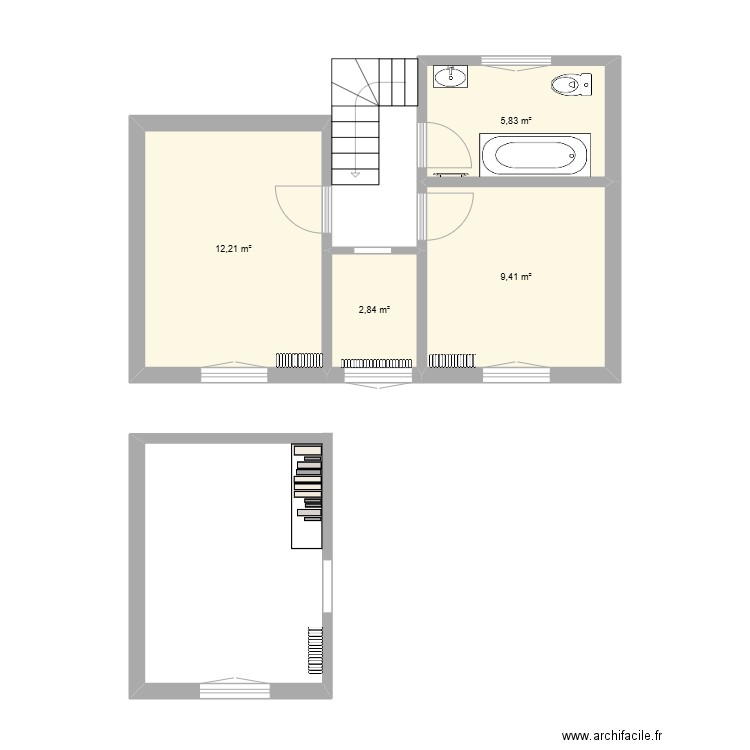 1 première étage. Plan de 4 pièces et 30 m2