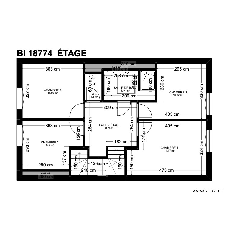 BI 18774. Plan de 16 pièces et 134 m2