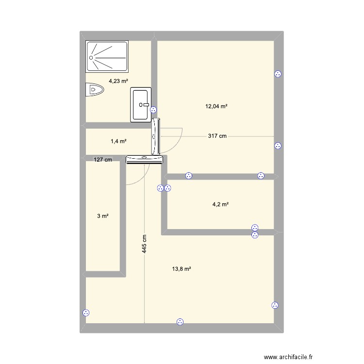 Etage. Plan de 6 pièces et 39 m2