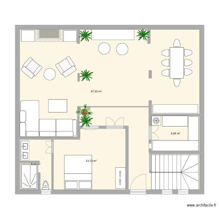 riad Kasbah 2 RDC é. Plan de 4 pièces et 92 m2