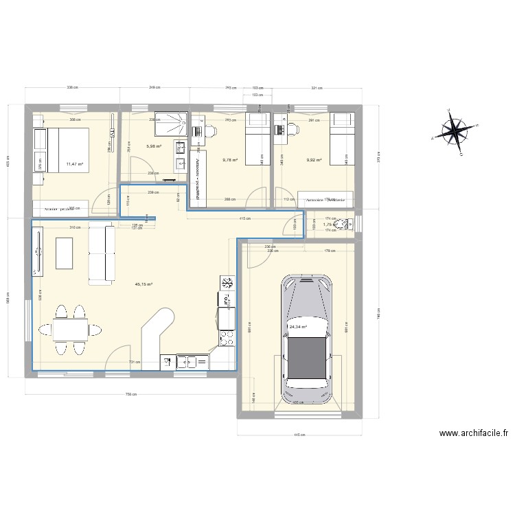 Maison carrée. Plan de 7 pièces et 108 m2