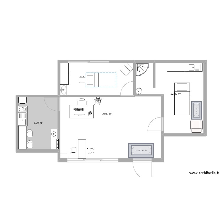 institut. Plan de 3 pièces et 49 m2