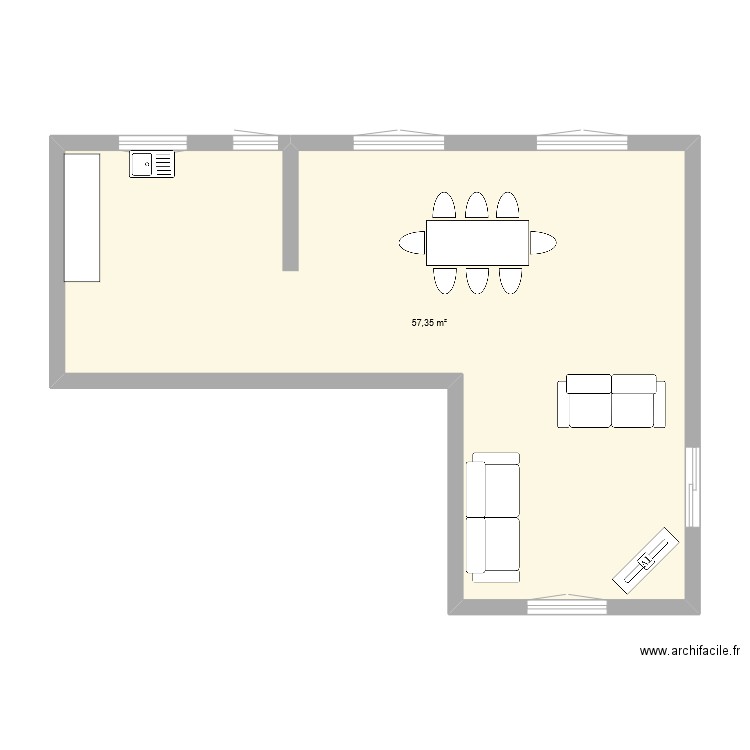 maison. Plan de 1 pièce et 57 m2