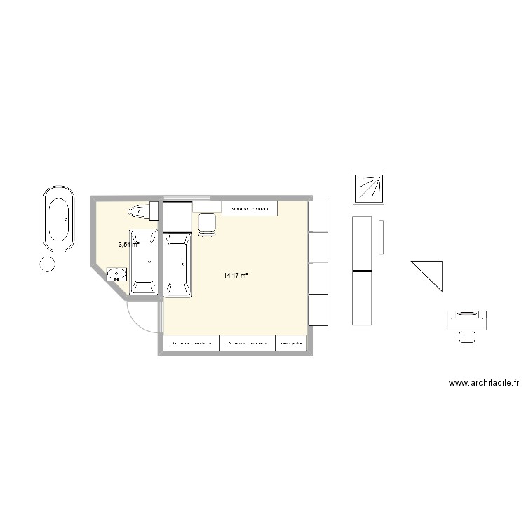 sdb. Plan de 2 pièces et 18 m2