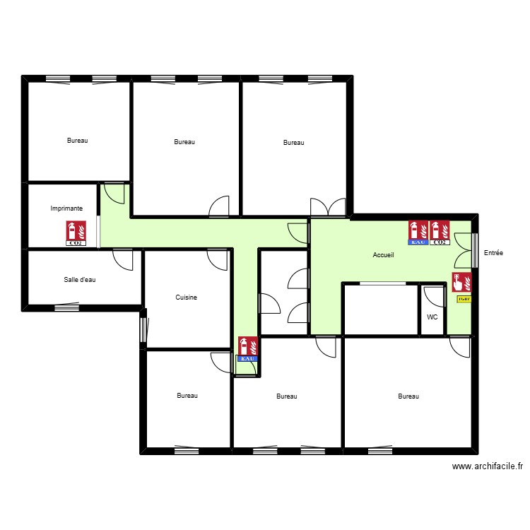 Racine evac. Plan de 14 pièces et 200 m2