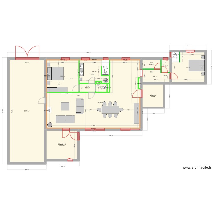 Villa Cuers 6. Plan de 21 pièces et 181 m2