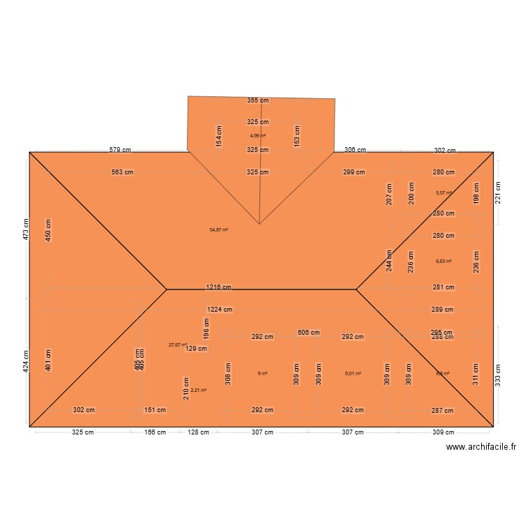 planTesttoiture. Plan de 9 pièces et 129 m2