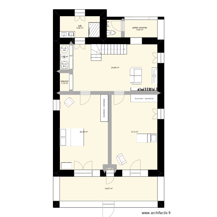 haut maison. Plan de 9 pièces et 97 m2