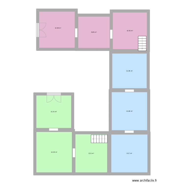 plano historia. Plan de 9 pièces et 112 m2