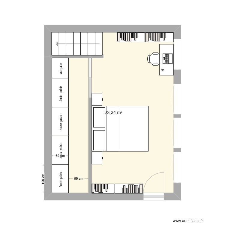 De Soye. Plan de 1 pièce et 23 m2