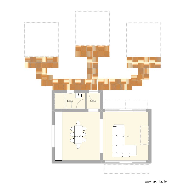 Couchage tente. Plan de 4 pièces et 40 m2