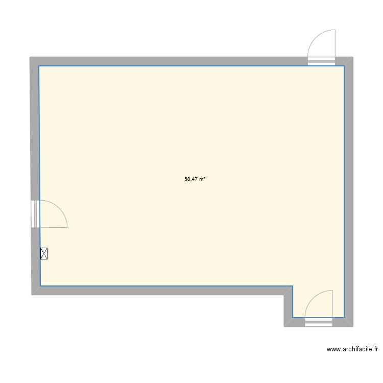 salle 128. Plan de 1 pièce et 58 m2