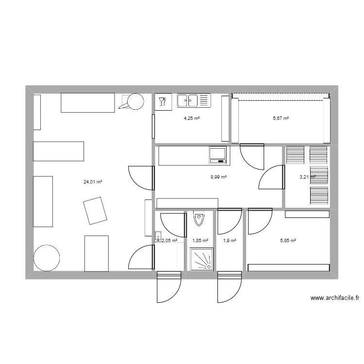 plan al 6. Plan de 9 pièces et 58 m2