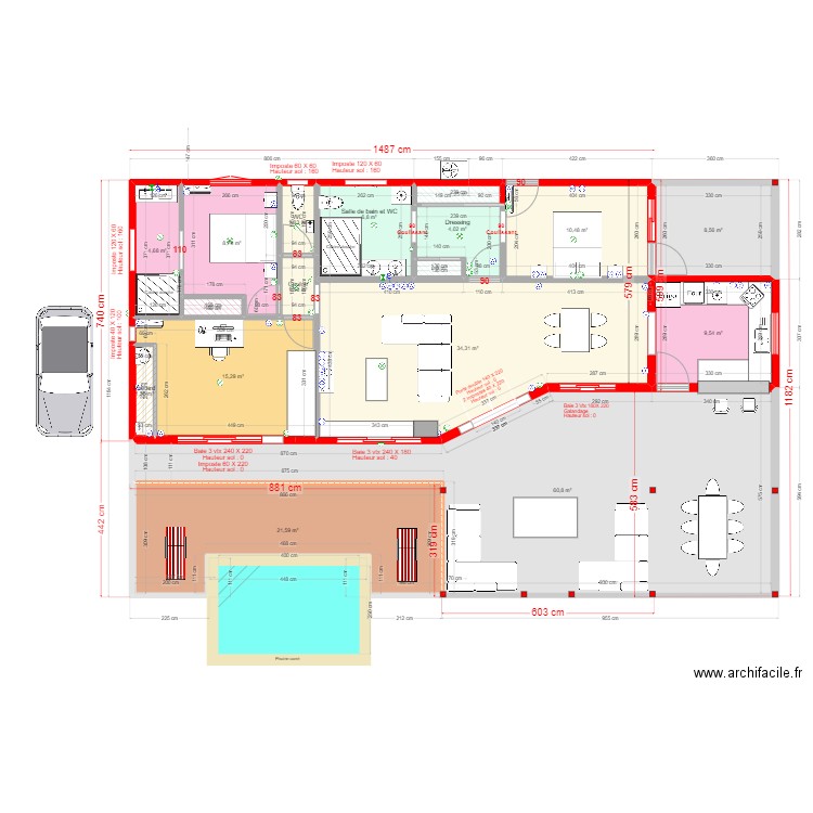 Villa Cocotte Ducos Moonette (cuisine). Plan de 27 pièces et 315 m2