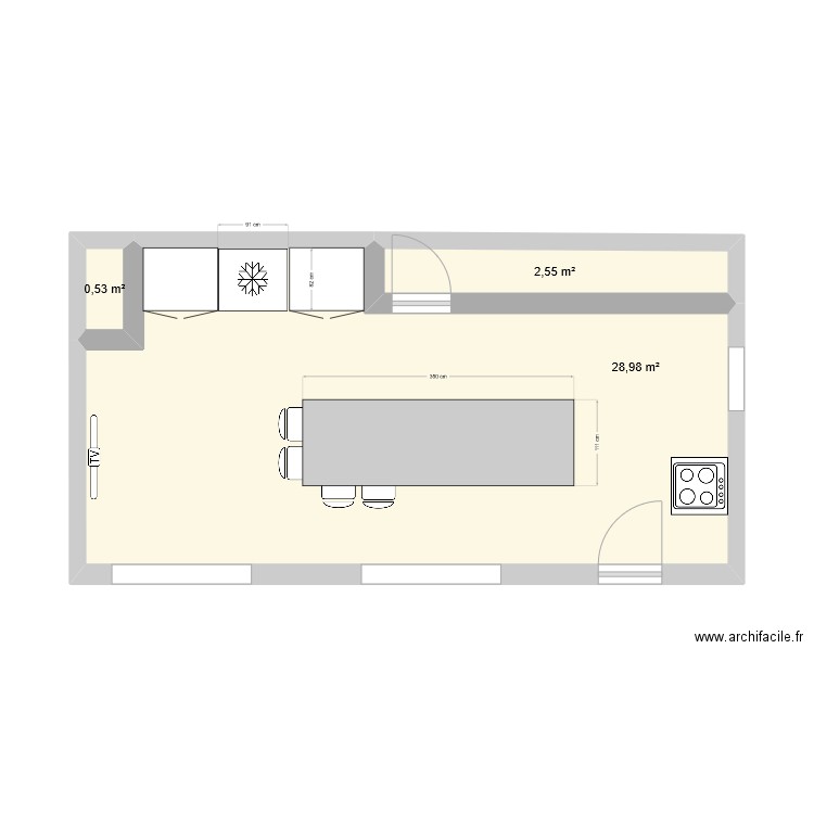 Test cuisine. Plan de 3 pièces et 32 m2