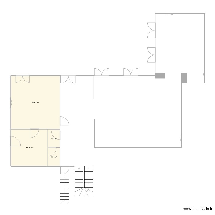 rez de chaussée. Plan de 4 pièces et 38 m2