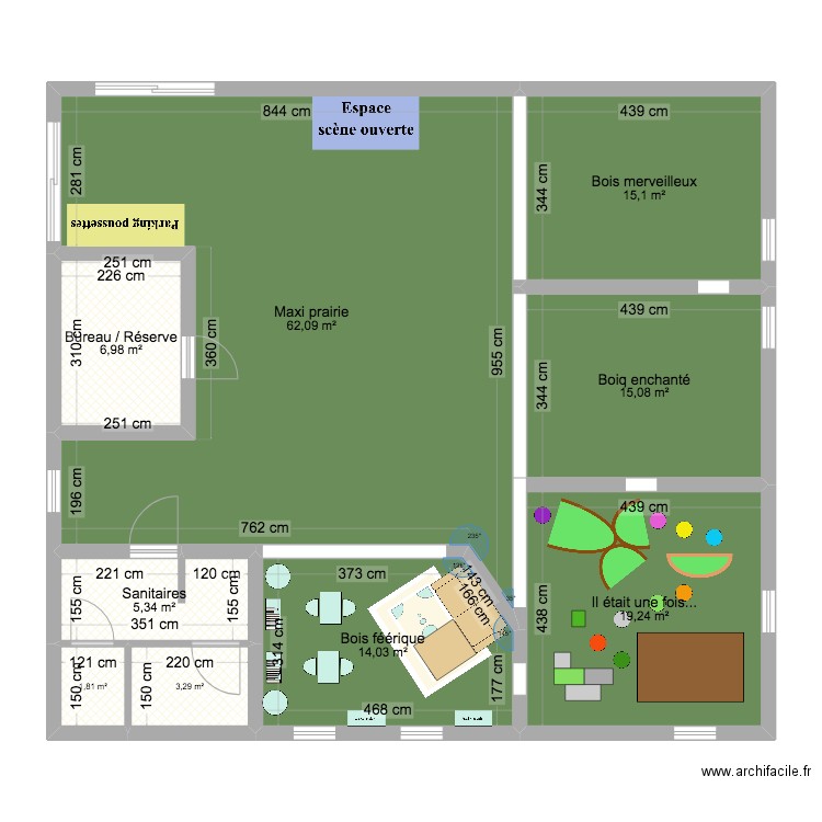 Projet kids univers 2. Plan de 9 pièces et 143 m2